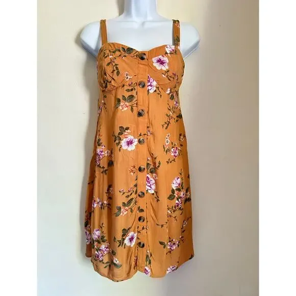 American Eagle Mustard Yellow Floral Dress Size Small